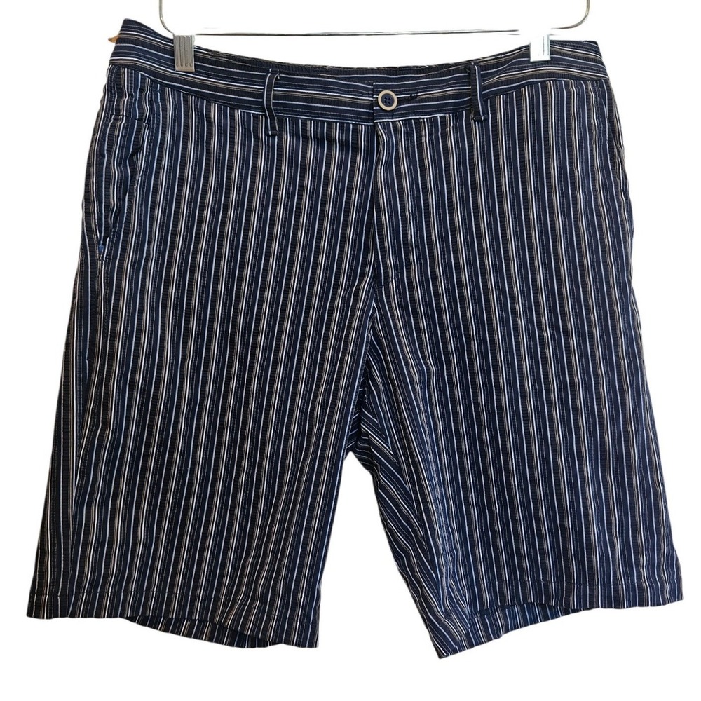 Tommy Bahama Mens 34 Navy Blue‎ Striped Nylon Spandex Flat Front Golf Shorts